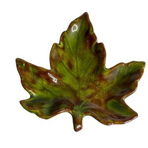 Vintage Maritime Ceramics Canada Green Brown Maple Leaf Shaped Trinket Dish